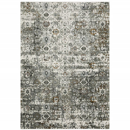 5' X 8' Gray and Ivory Oriental Power Loom Area Rug