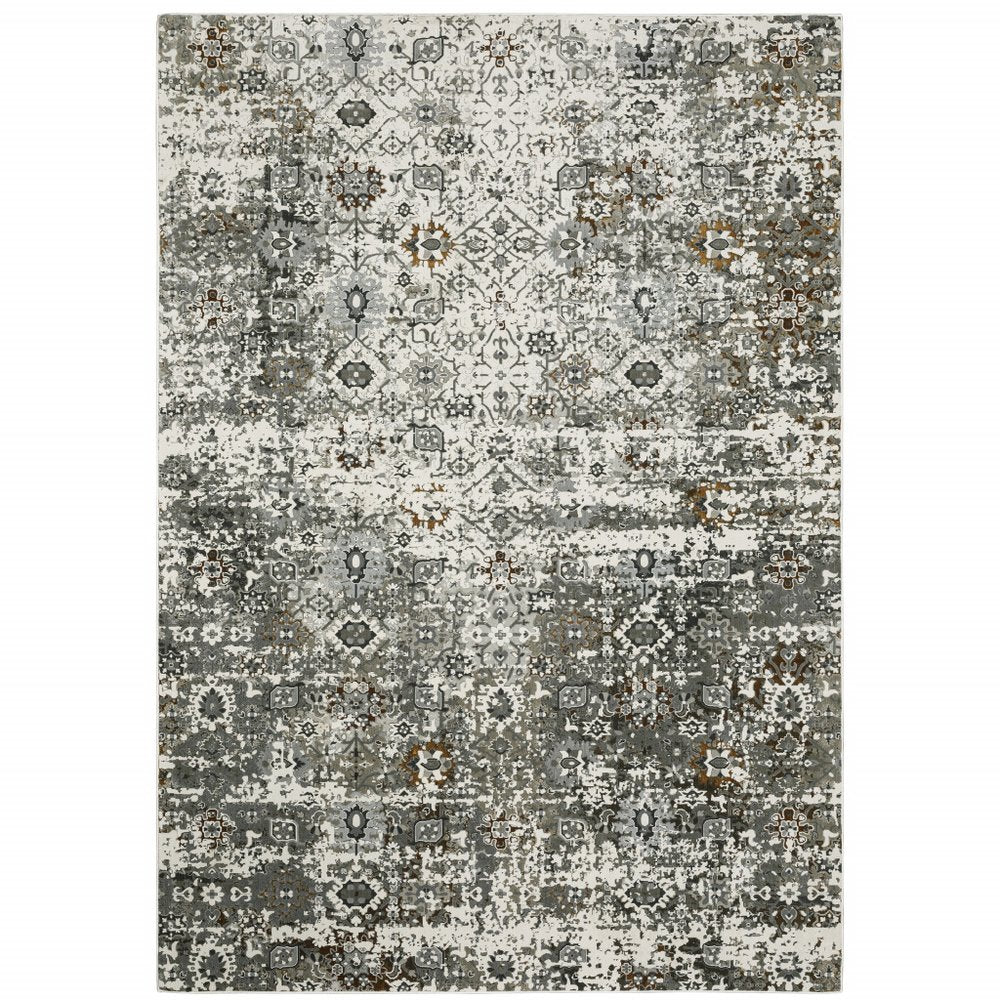 5' X 8' Gray and Ivory Oriental Power Loom Area Rug