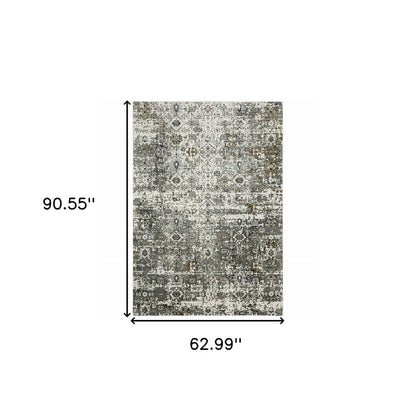 5' X 8' Gray and Ivory Oriental Power Loom Area Rug