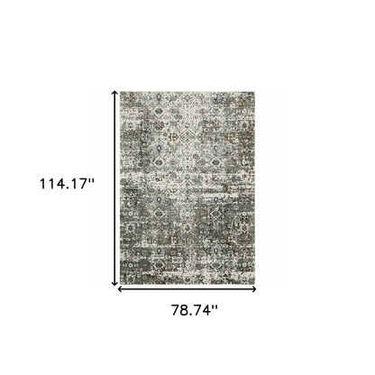 6' X 9' Ivory Grey Charcoal Rust Gold And Brown Oriental Power Loom Stain Resistant Area Rug