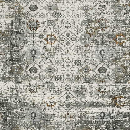 8' X 11' Ivory Grey Charcoal Rust Gold And Brown Oriental Power Loom Stain Resistant Area Rug