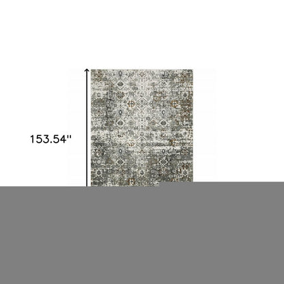 10' X 13' Ivory Grey Charcoal Rust Gold And Brown Oriental Power Loom Stain Resistant Area Rug