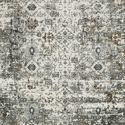 10' X 13' Ivory Grey Charcoal Rust Gold And Brown Oriental Power Loom Stain Resistant Area Rug