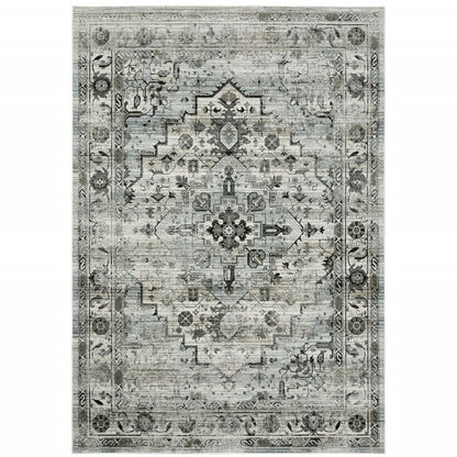 4' X 6' Gray And Blue Oriental Distressed Area Rug