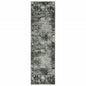 2' X 8' Charcoal Grey Blue Ivory And Taupe Oriental Power Loom Stain Resistant Runner Rug