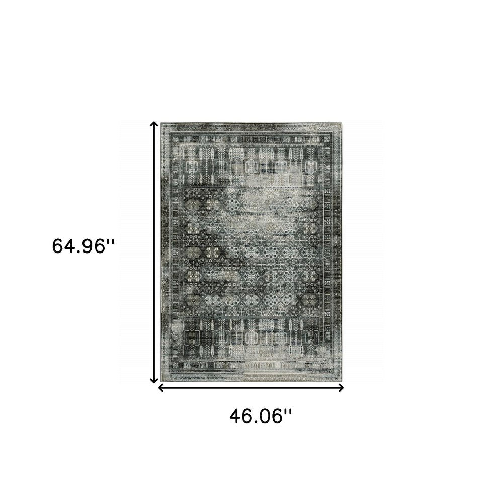 4' X 6' Charcoal And Gray Oriental Distressed Area Rug