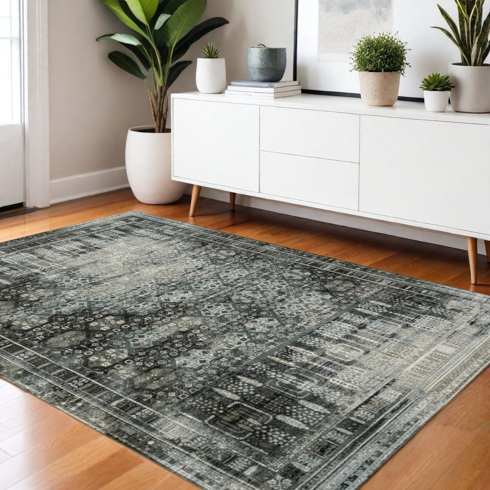 4' X 6' Charcoal And Gray Oriental Distressed Area Rug