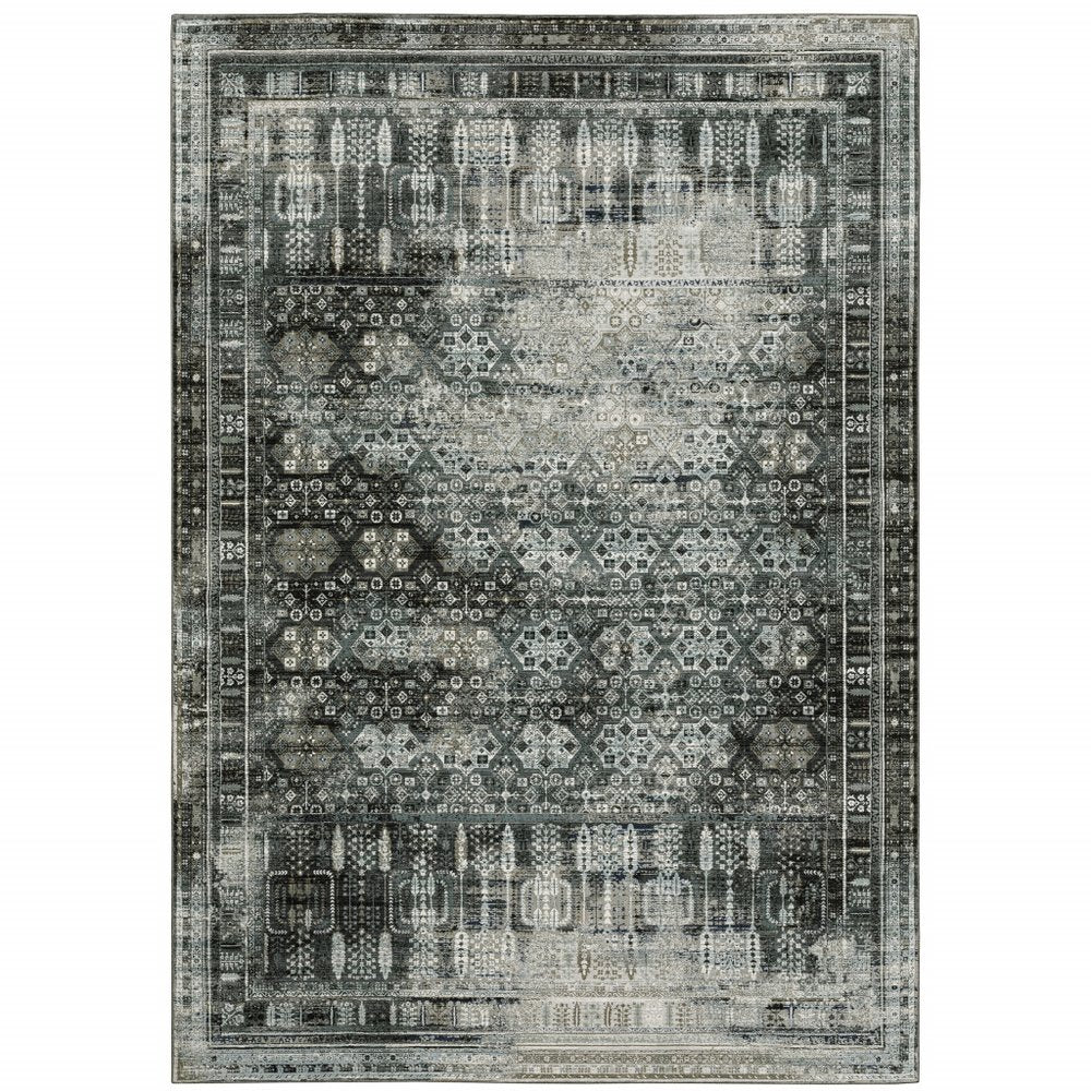 5' X 8' Charcoal And Gray Oriental Distressed Area Rug