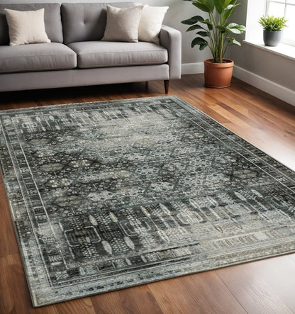 5' X 8' Charcoal And Gray Oriental Distressed Area Rug