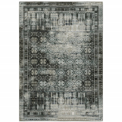 7' X 10' Charcoal And Gray Oriental Distressed Area Rug