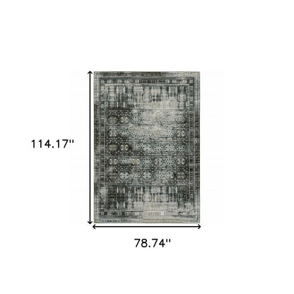 7' X 10' Charcoal And Gray Oriental Distressed Area Rug