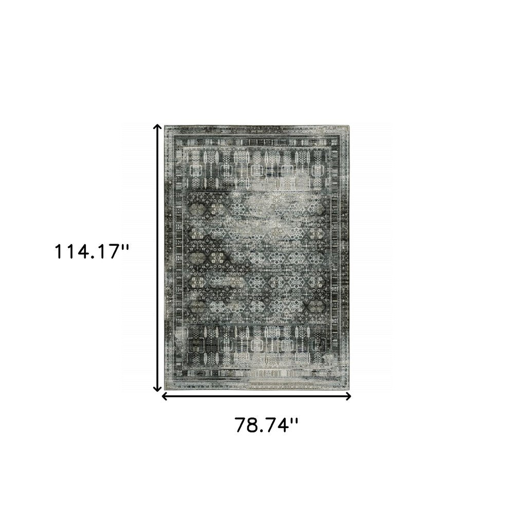 7' X 10' Charcoal And Gray Oriental Distressed Area Rug