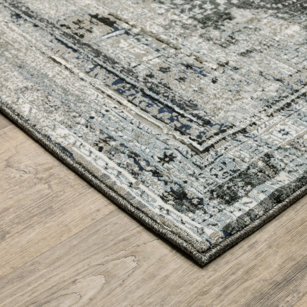 8' X 11' Charcoal And Gray Oriental Distressed Area Rug