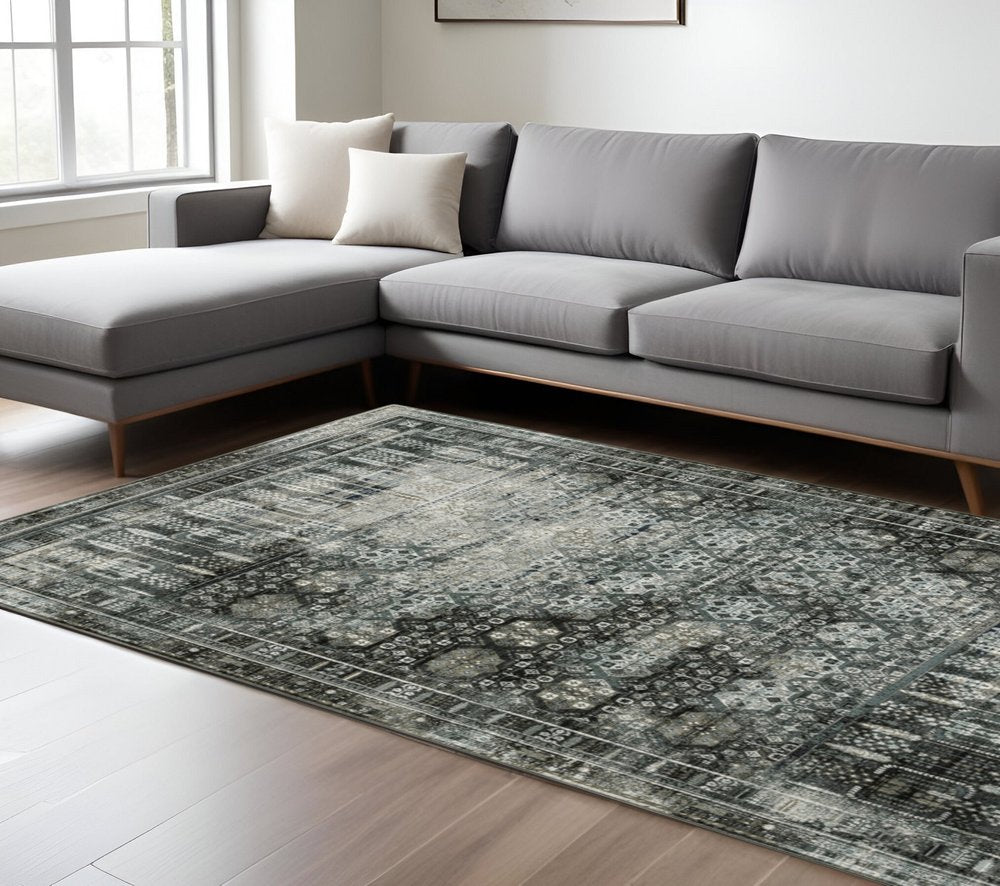 8' X 11' Charcoal And Gray Oriental Distressed Area Rug