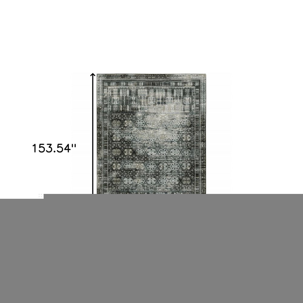 10' X 13' Gray And Ivory Oriental Power Loom Area Rug