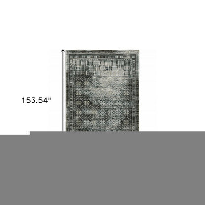 10' X 13' Gray And Ivory Oriental Power Loom Area Rug