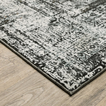 4' X 6' Charcoal And Gray Oriental Distressed Area Rug