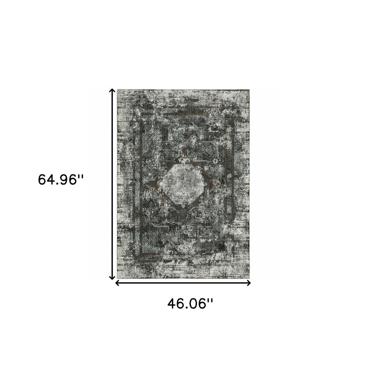 4' X 6' Charcoal Rust Grey Blue Ivory And Brown Oriental Power Loom Stain Resistant Area Rug