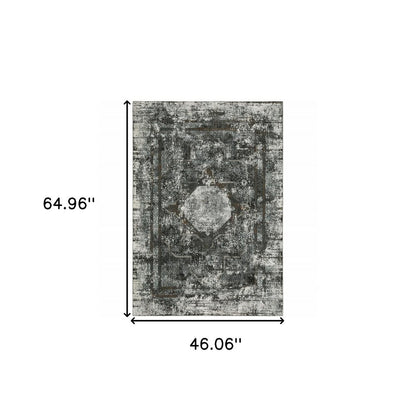 4' X 6' Charcoal And Gray Oriental Distressed Area Rug