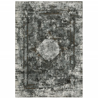 5' X 8' Charcoal And Gray Oriental Distressed Area Rug
