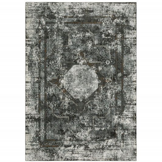 5' X 8' Charcoal And Gray Oriental Distressed Area Rug