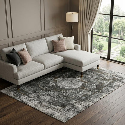 7' X 10' Charcoal And Gray Oriental Distressed Area Rug