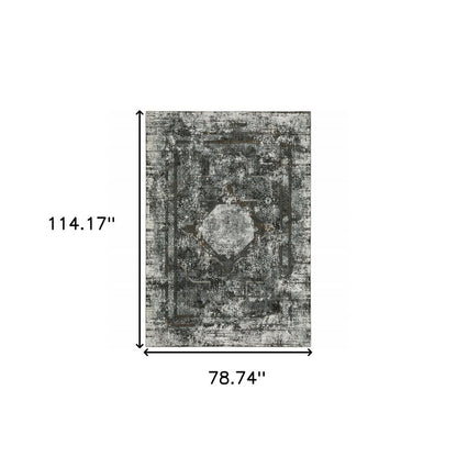 7' X 10' Charcoal And Gray Oriental Distressed Area Rug