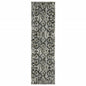 2' X 8' Ivory Charcoal Grey Blue Rust Gold And Brown Oriental Power Loom Stain Resistant Runner Rug