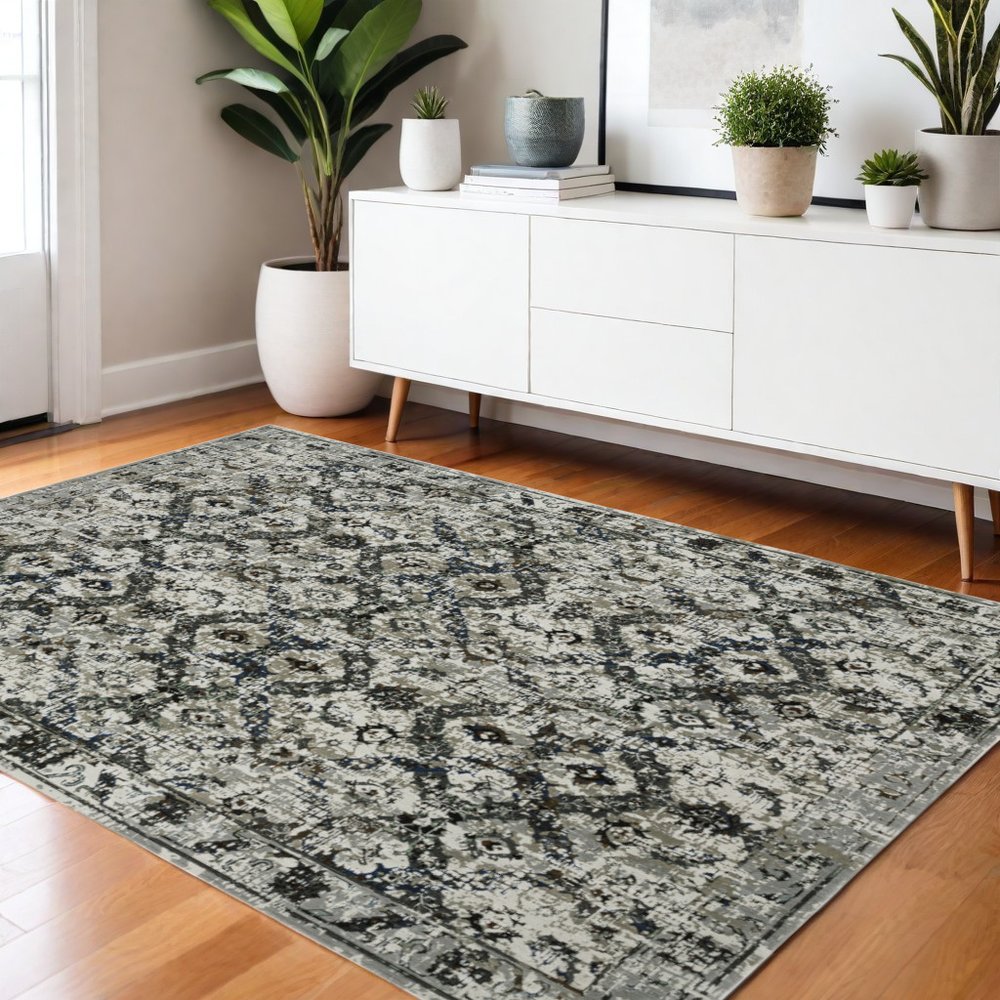 4' X 6' Charcoal And Gray Oriental Distressed Area Rug