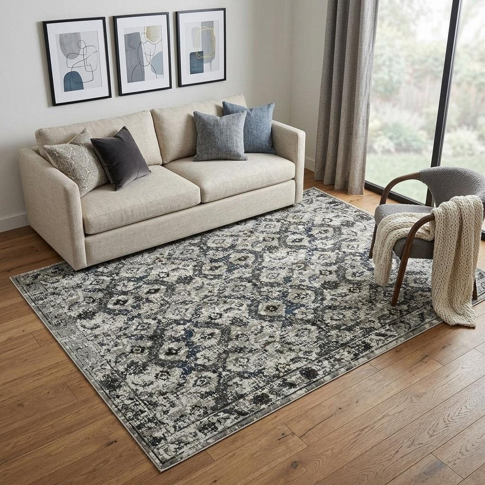 5' X 8' Charcoal And Gray Oriental Distressed Area Rug