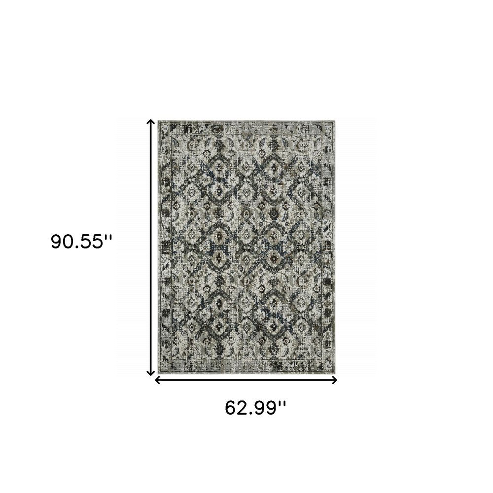 5' X 8' Charcoal And Gray Oriental Distressed Area Rug