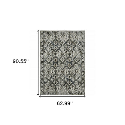 5' X 8' Charcoal And Gray Oriental Distressed Area Rug