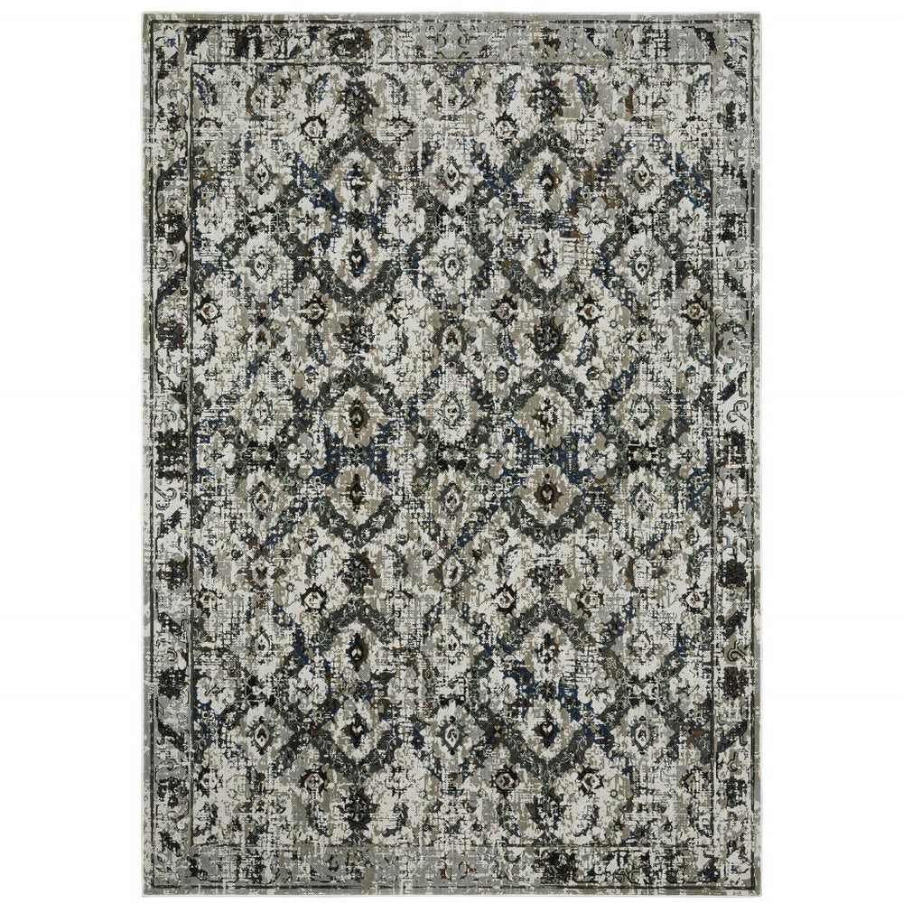 7' X 10' Charcoal And Gray Oriental Distressed Area Rug