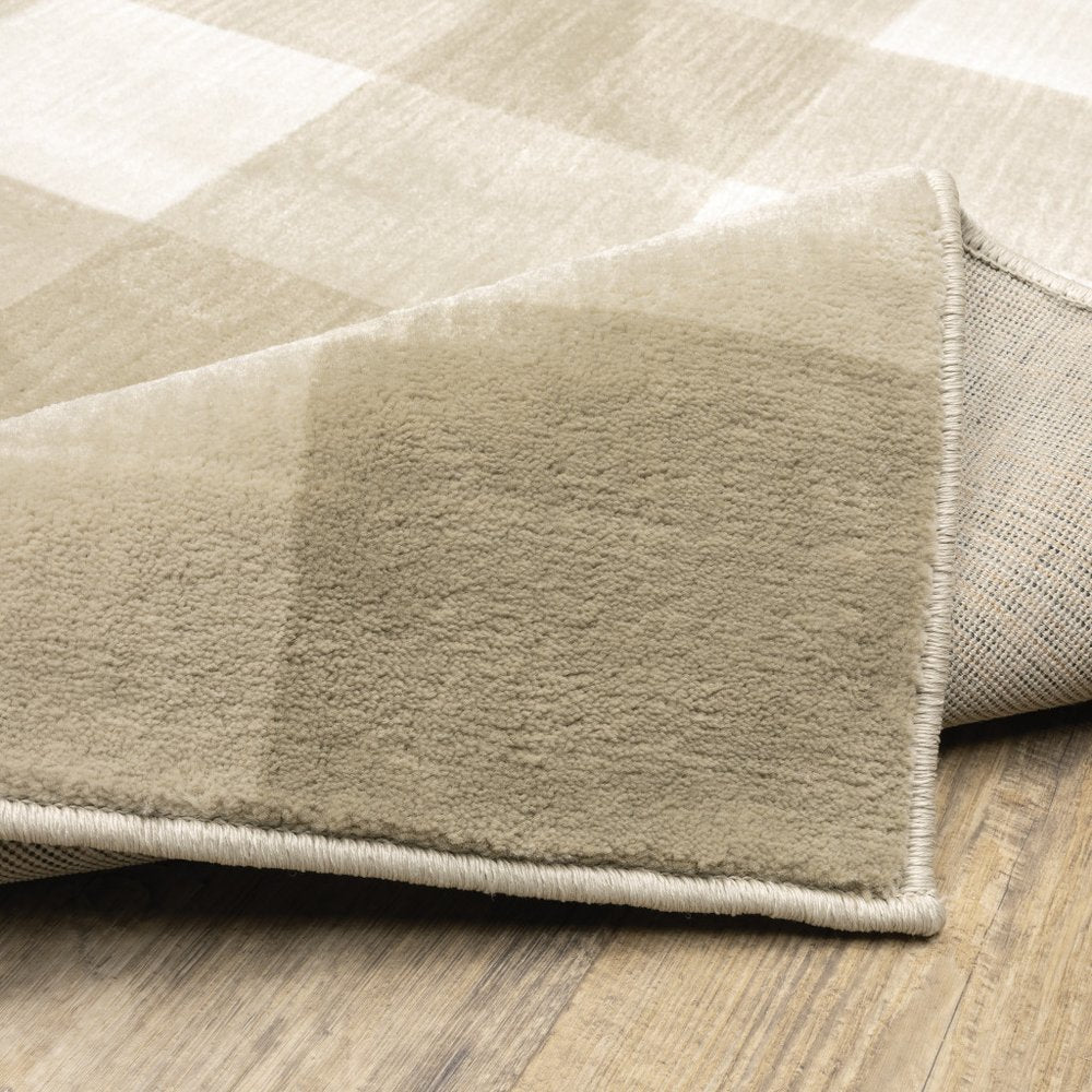 2' X 8' Beige And Ivory Geometric Power Loom Stain Resistant Runner Rug