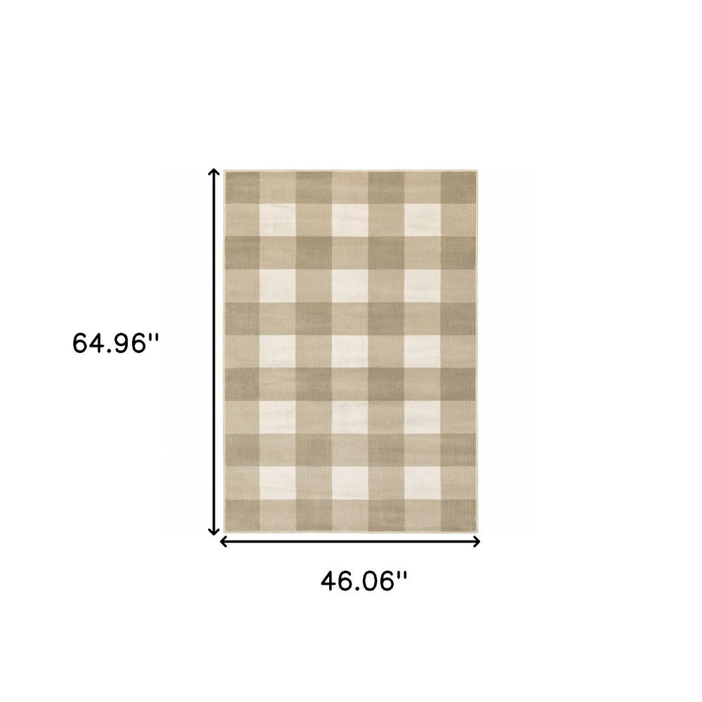 4' X 6' Beige And Ivory Geometric Power Loom Stain Resistant Area Rug