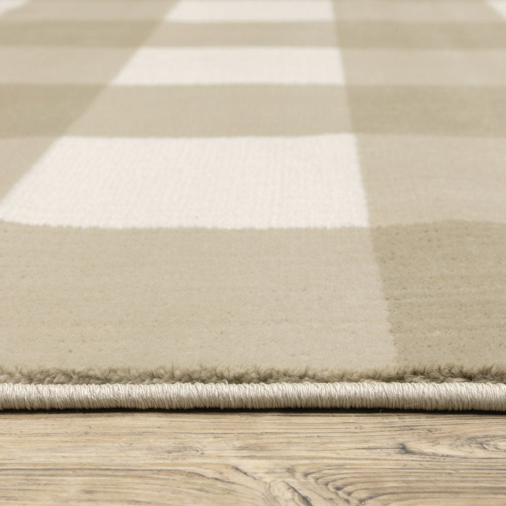 4' X 6' Beige And Ivory Geometric Power Loom Stain Resistant Area Rug