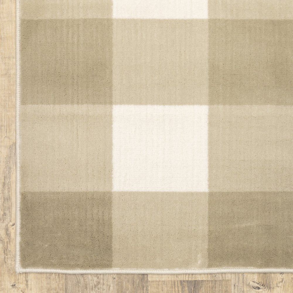 4' X 6' Beige And Ivory Geometric Power Loom Stain Resistant Area Rug