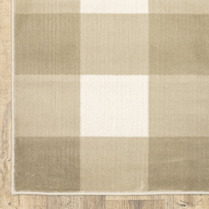 4' X 6' Beige And Ivory Geometric Power Loom Stain Resistant Area Rug