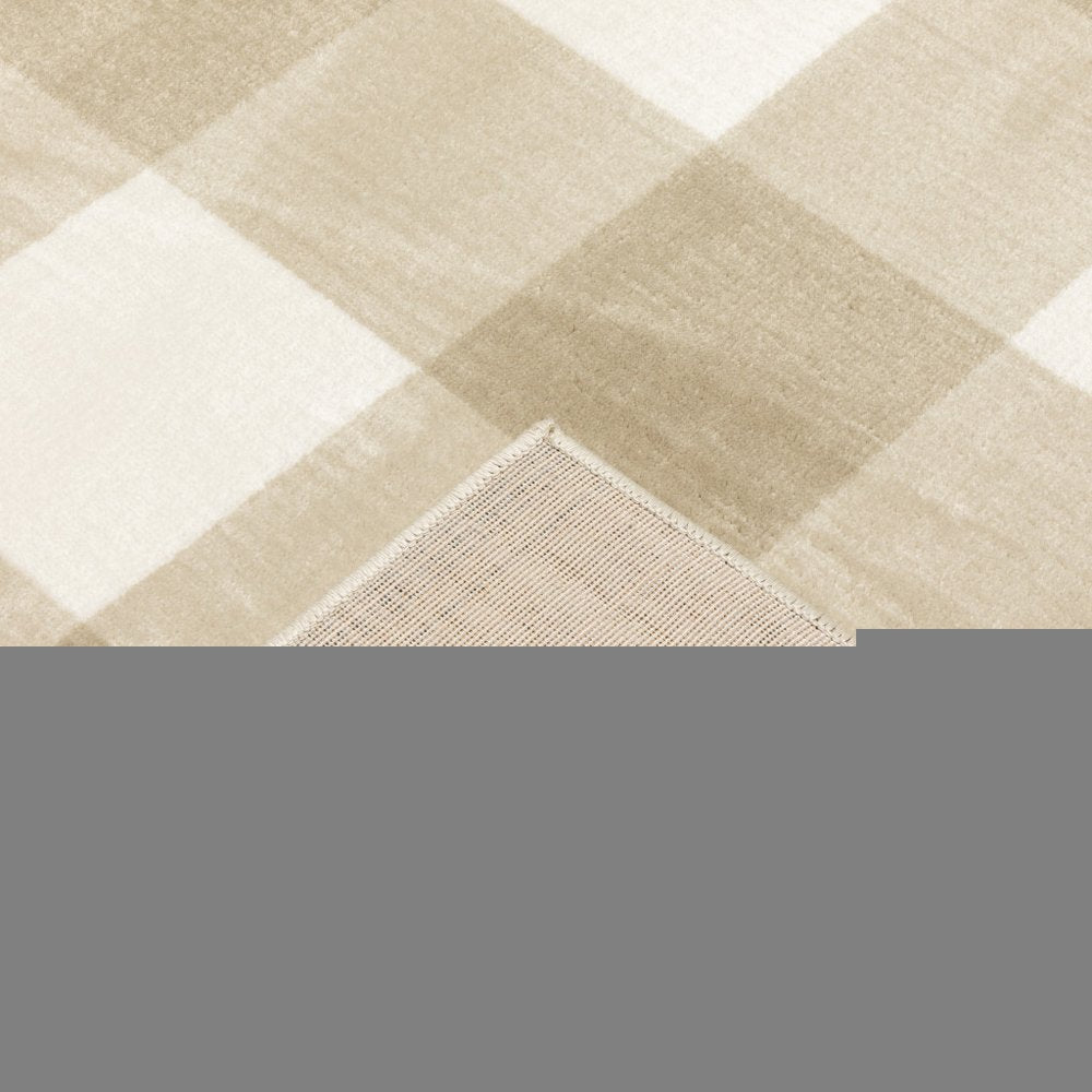 5' X 7' Beige And Ivory Geometric Power Loom Stain Resistant Area Rug