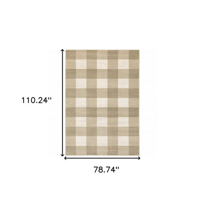 7' X 9' Beige And Ivory Geometric Area Rug