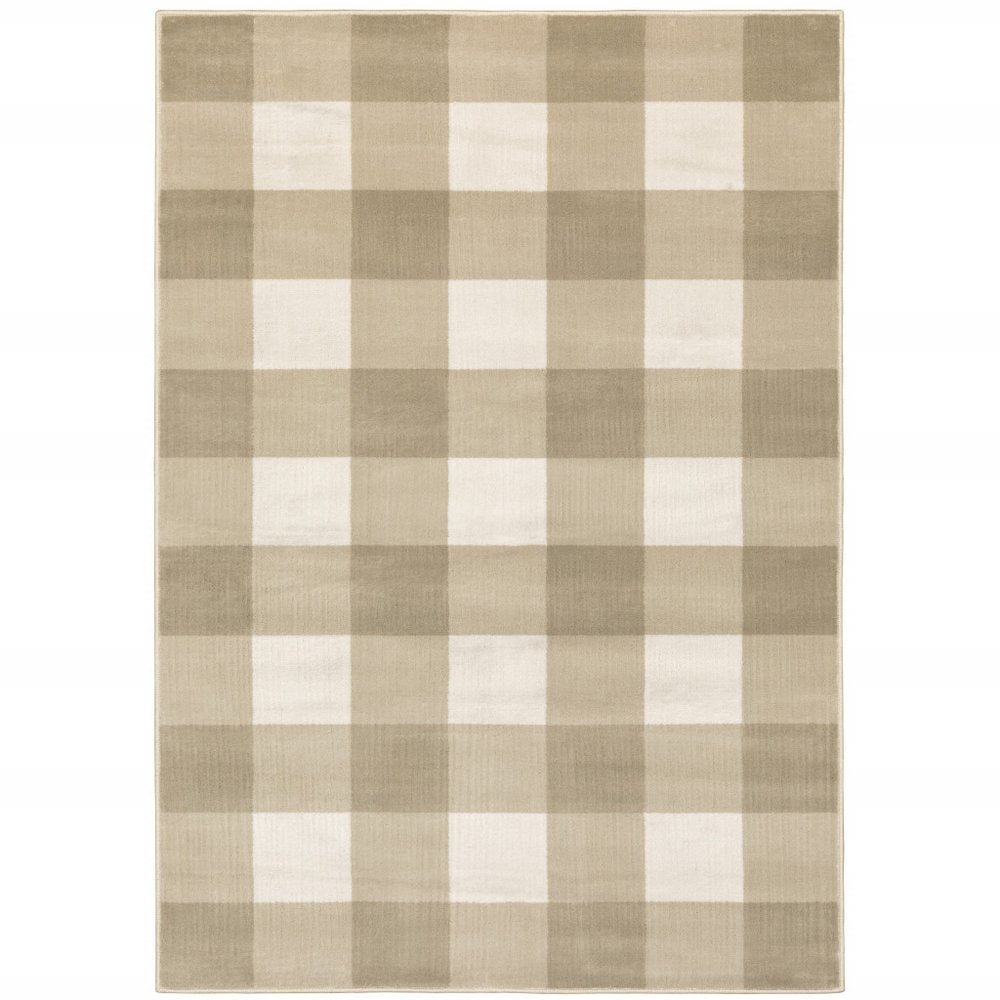 7' X 9' Beige And Ivory Geometric Area Rug