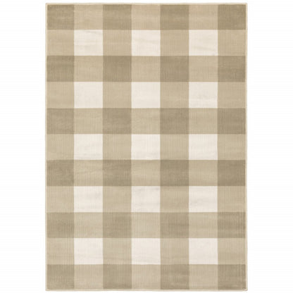 7' X 9' Beige And Ivory Geometric Area Rug