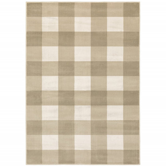 7' X 9' Beige And Ivory Geometric Area Rug
