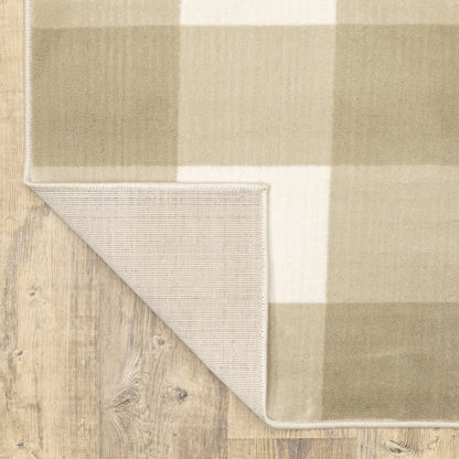 7' X 9' Beige And Ivory Geometric Area Rug