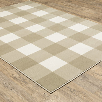 10' X 13' Beige And Ivory Geometric Distressed Area Rug