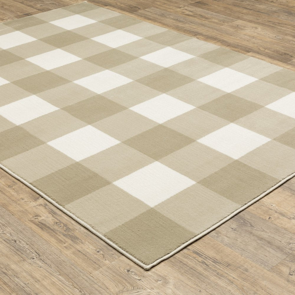 10' X 13' Beige And Ivory Geometric Distressed Area Rug