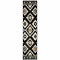 2' X 8' Black Grey Tan Orange And Ivory Southwestern Power Loom Stain Resistant Runner Rug