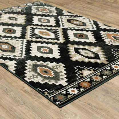 7' X 9' Ivory And Black Southwestern Area Rug