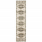 2' X 8' Ivory Grey Black And Ivory Southwestern Power Loom Stain Resistant Runner Rug