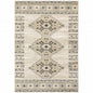 4' X 6' Ivory Grey Black And Ivory Southwestern Power Loom Stain Resistant Area Rug